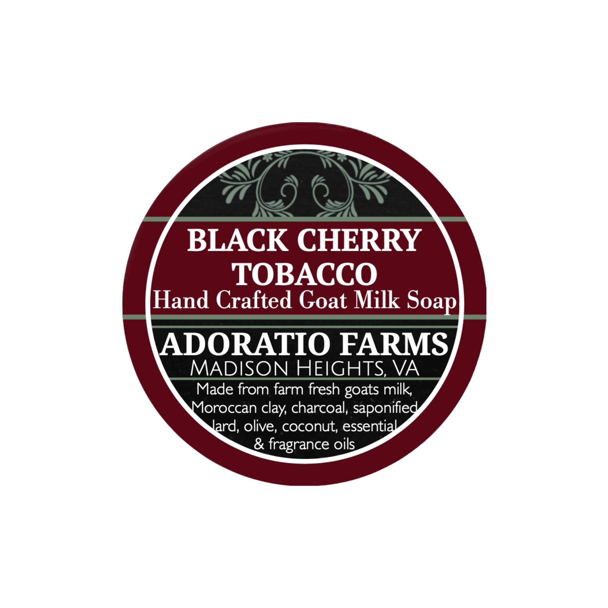 Black cherry tobacco goat milk soap adoratio farms